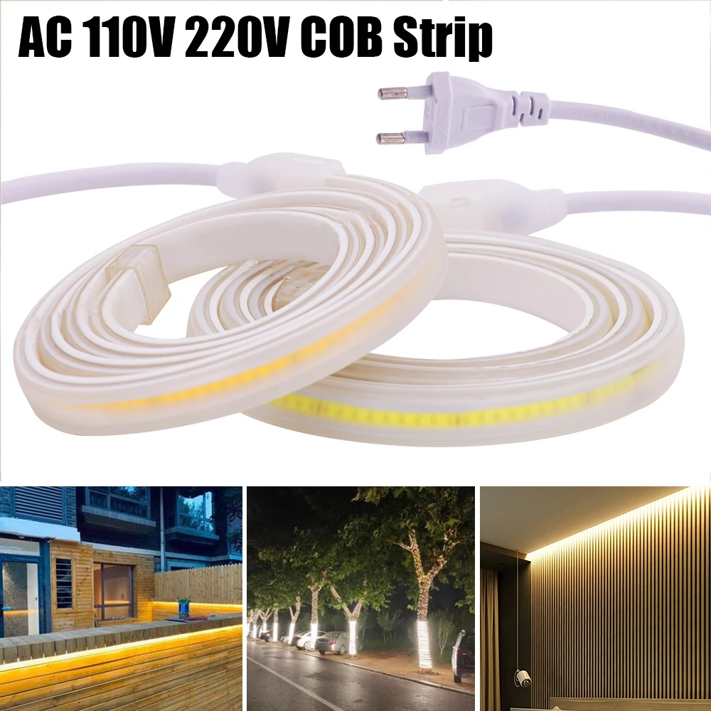 

110V 220V COB Strip Waterproof Indoor Outdoor Garden Decor 288 Leds/M RA 80 Warm/Natural White Flexible Ribbon Rope FOB Light