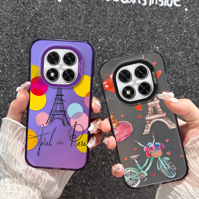 

Bicycles and Towers For Xiaomi 13 14T Redmi 13C Note 9S 10 12 13 14 Pro Plus POCO X6 M6 X5 C65 K70E Colorful Silver Phone Case