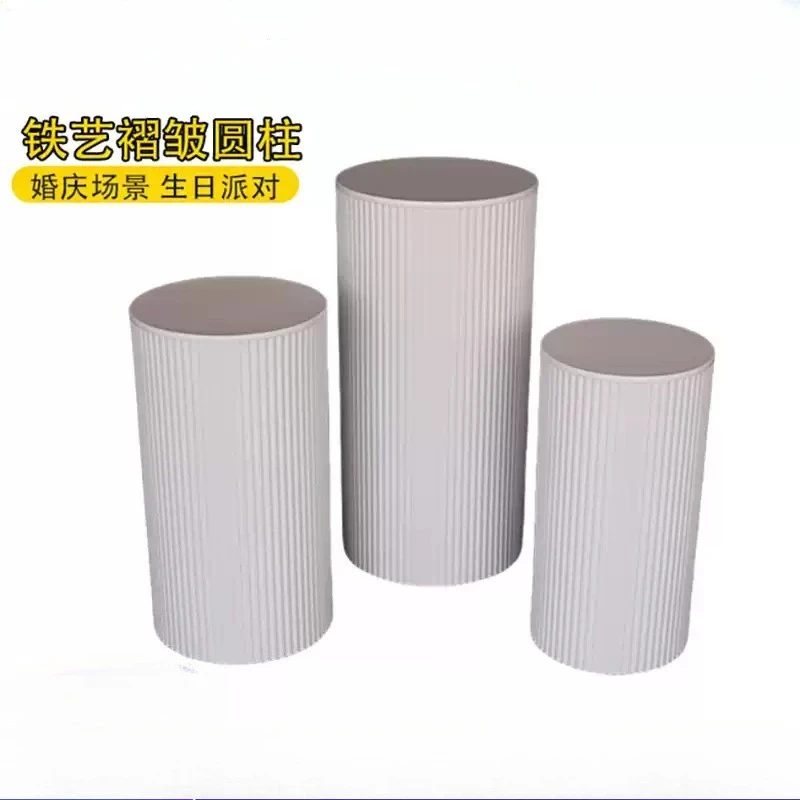 1pcs Display Stand Dessert Table Stand for Wedding Party Decoration 5Pcs Iron Ripple Style White Cylinder Plinths