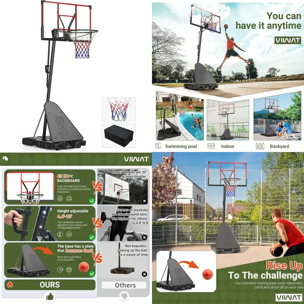 

Adjustable 4.4-10FT Kids Basketball Hoop with 45 Shatterproof Backboard, Portable Indoor/Outdoor Goal