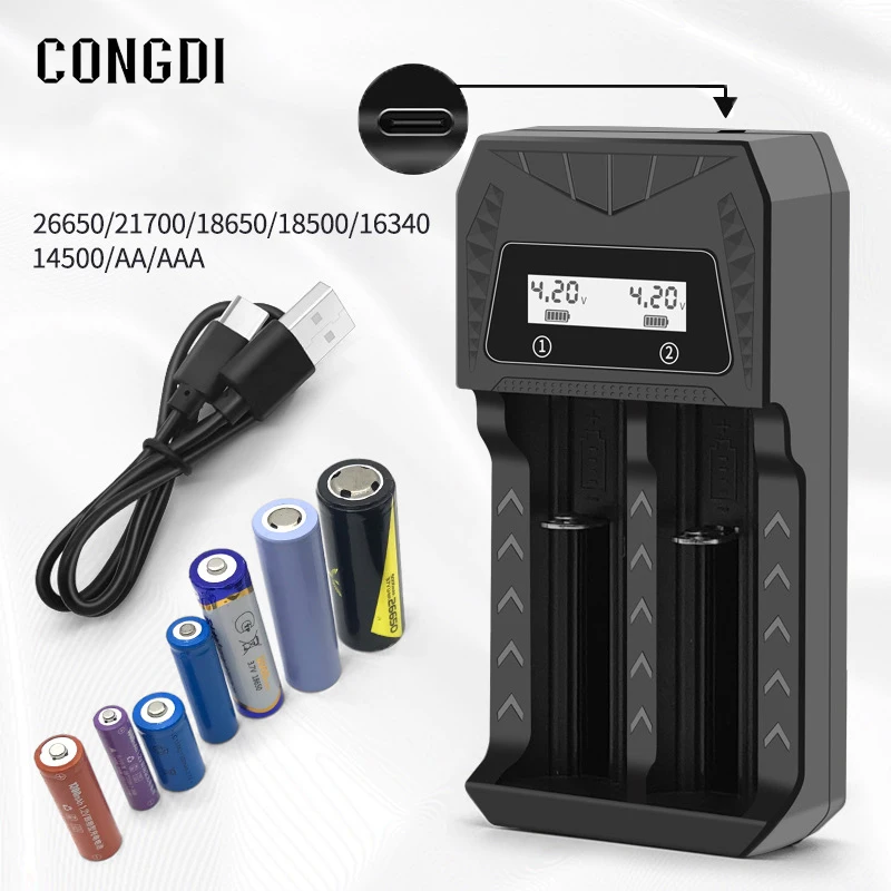 18650 Battery Charger 1/2/4 Slots Dual 18650 Charging 3.7V Rechargeable Lithium Battery USB Charger For 26650 21700 16340 14500