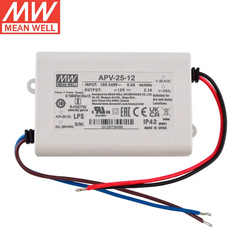 

Tai Wan MEAN WELL APV-25-12 12V 2.1A Constant Voltage Single Output Switching Power Supply LED Driver Brand New Original