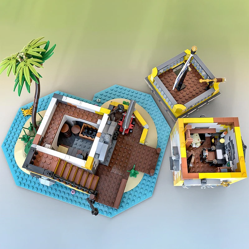1440 pçs moc ilha aventura série sabre ilha anno domini 2021 cena tropical diy modelo blocos de construção brinquedos aniversário presente