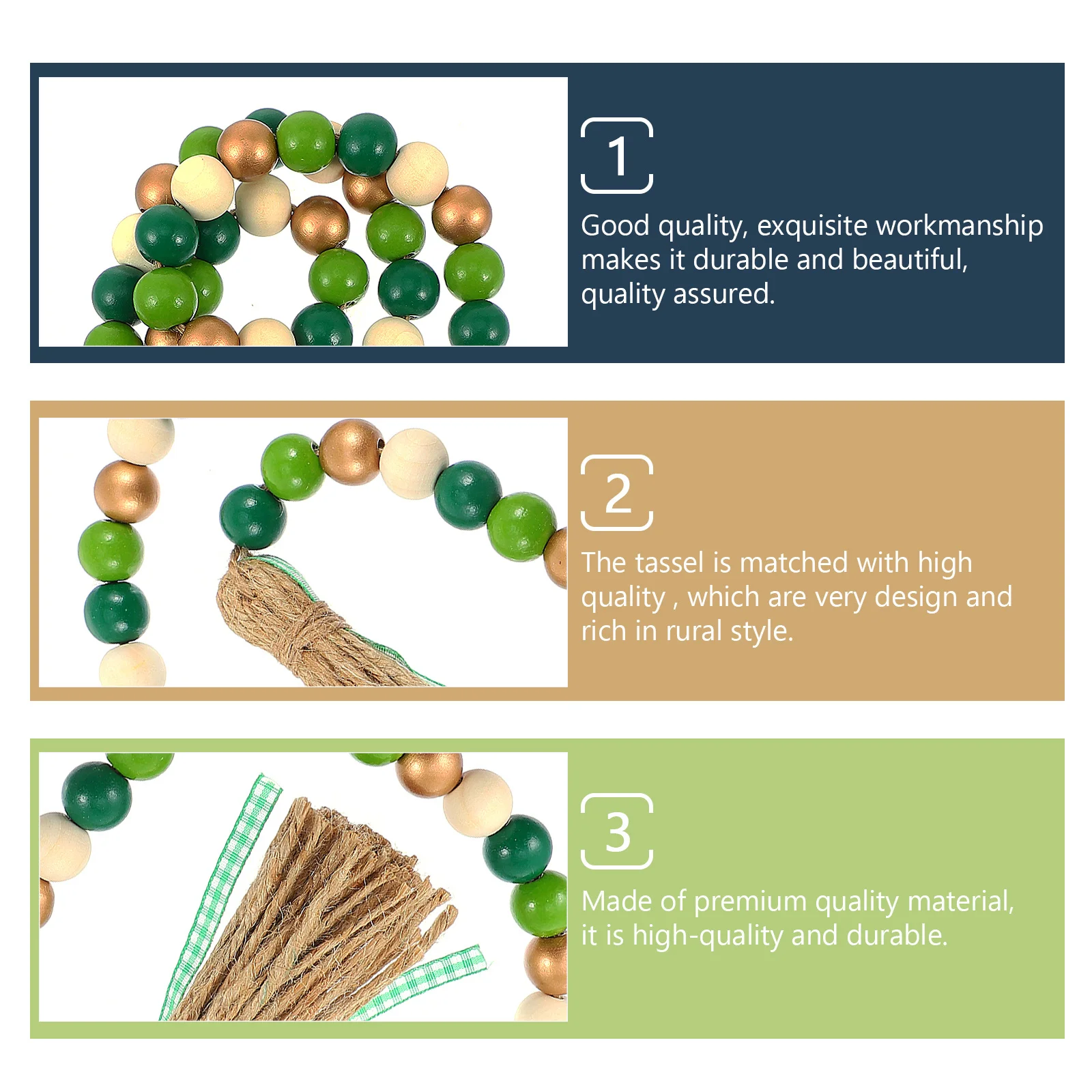 

Wooden Beads Garland St Patrick's Day Tassel Natural Rustic Farmhouse Wood Bead Decoration for Tier Tray Irish Festival