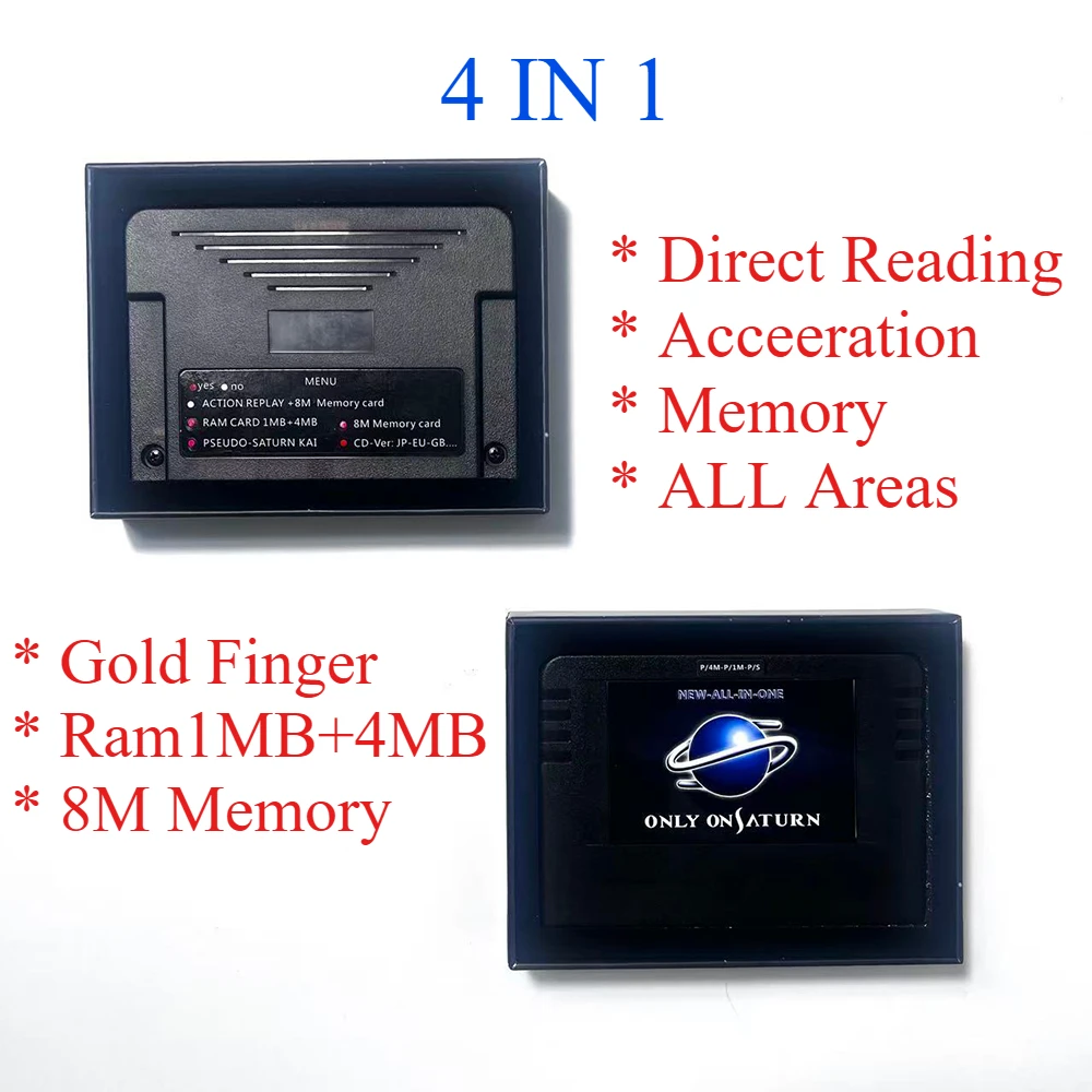 Cartucho Pseudo Saturn 4 en 1 TODO EN UNO con lectura directa, función Goldfinger de acelerador 4M, Action Replay, tarjeta de memoria de 8MB