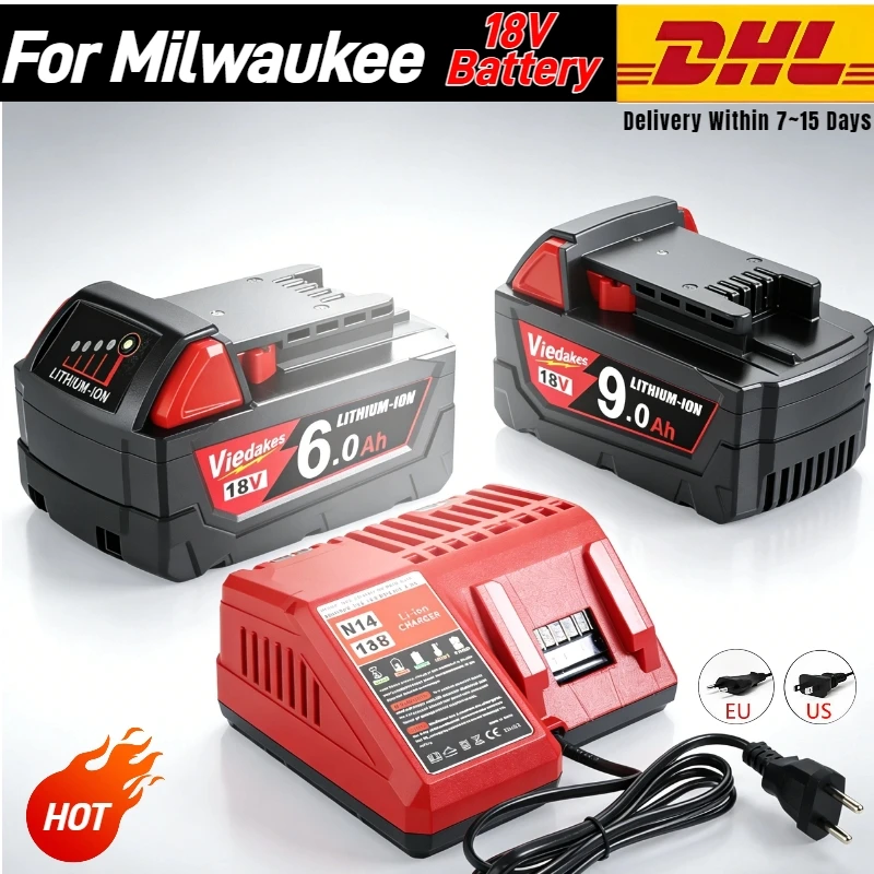 

100% For Milwaukee 18V Battery for M18 M18B5 XC Lithium ION Battery 5.0Ah 48-11-1815 48-11-1850 2604-22 2604-20 2708-22 2607-22