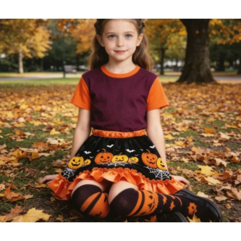 

Halloween Witch Skirt Set with Broom & Hat Printed Costume for Masquerade European American Dress Up Accessories