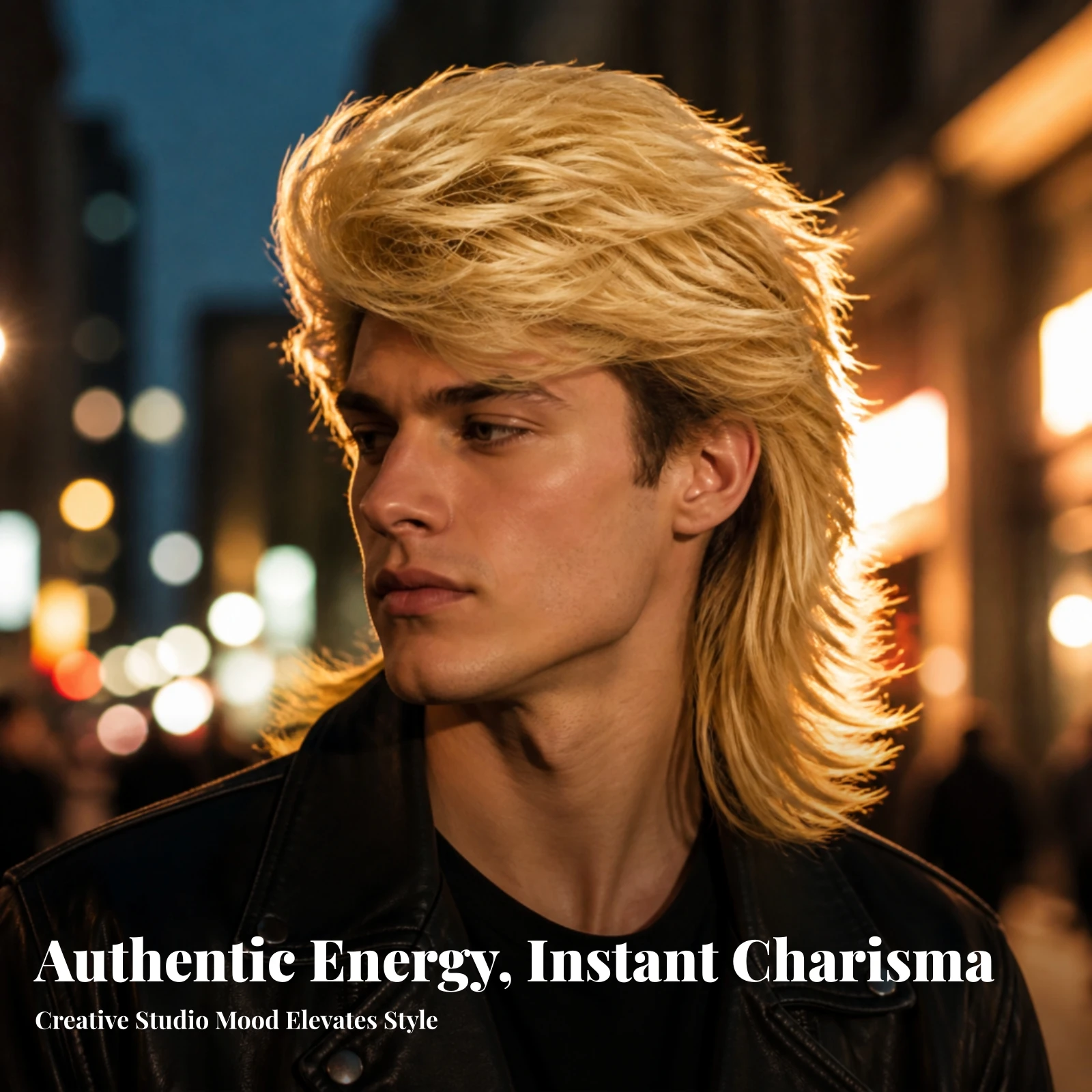 Layered Mullet Hairpiece with Bangs Breathable Layered Mullet Hairpiece Adjustable Shaggy for Men, Cosplay, Costume Parties