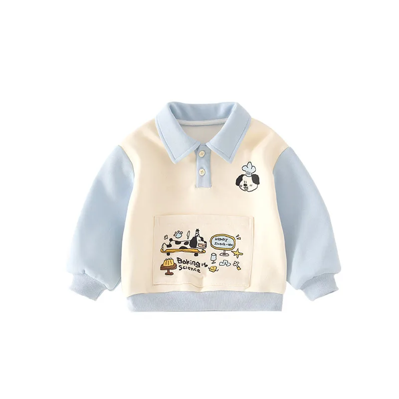 Spot GoodsQY255312Boy's hoody2025خريف جديد جيب طباعة بدوره إلى أسفل طوق المرقعة راجلان