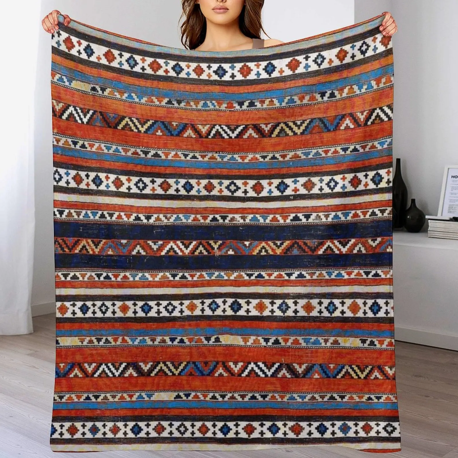 

Shirvan East Caucasus Kilim Print Throw Blanket Bed linens Summer Plaid on the sofa Blankets