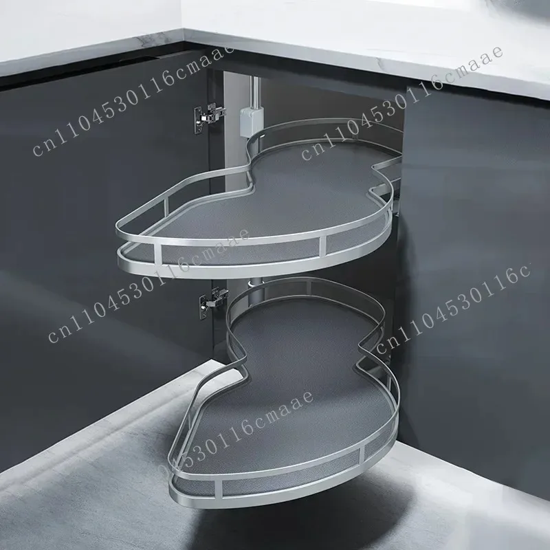 

New Corner Basket Kitchen Cabinet Double Layer Storage Rotating Storage Rack Built in House Bowl and Dish Rack Corner