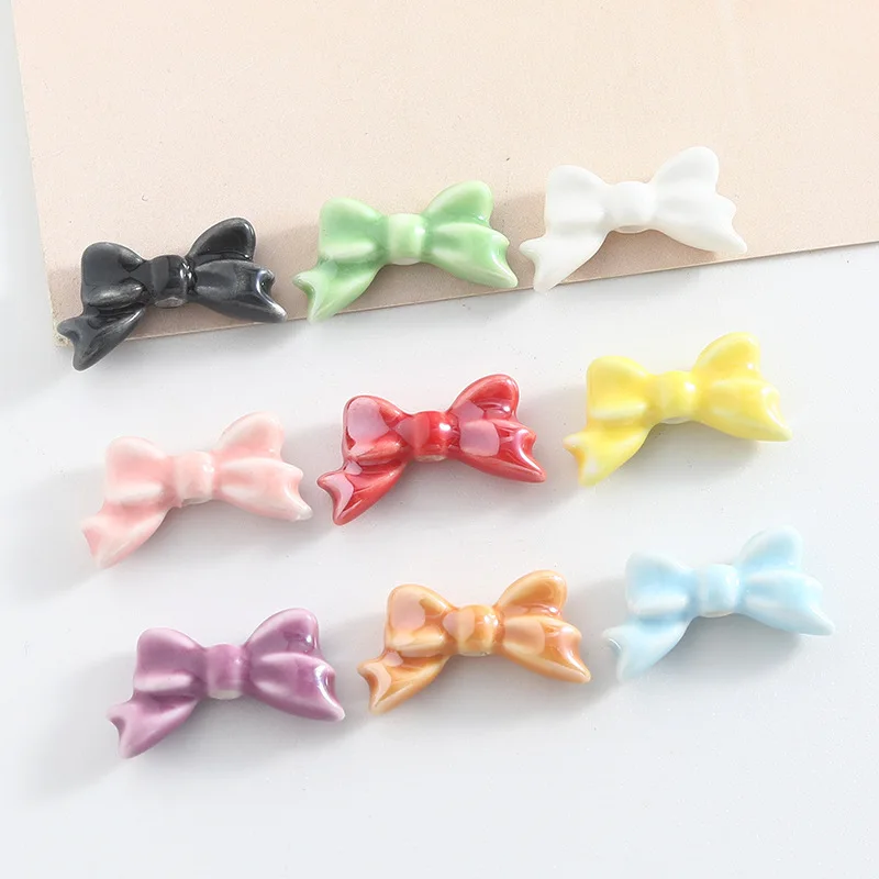 10Pcs Candy Colored Ceramic Bow Shaped Beads For Jewelry Making Interval Beads Necklace Bracelet Craft DIY Supplies