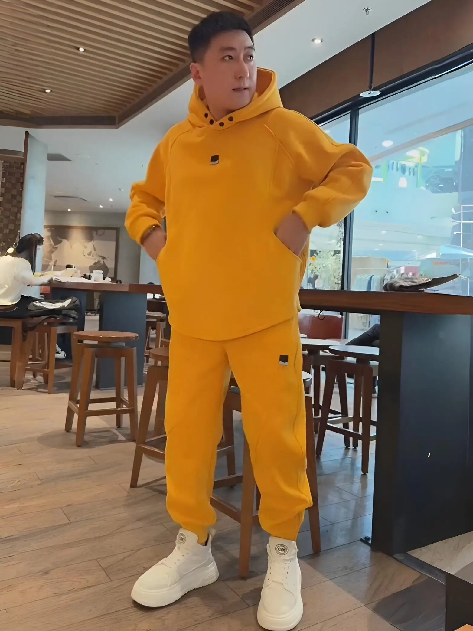 

Autumn Winter Hooded Sweatirt Pants Set Men's Casual Sportswear Two-Piece Set Heavy-Side Zipper High-End Leisure Cotton Pol...