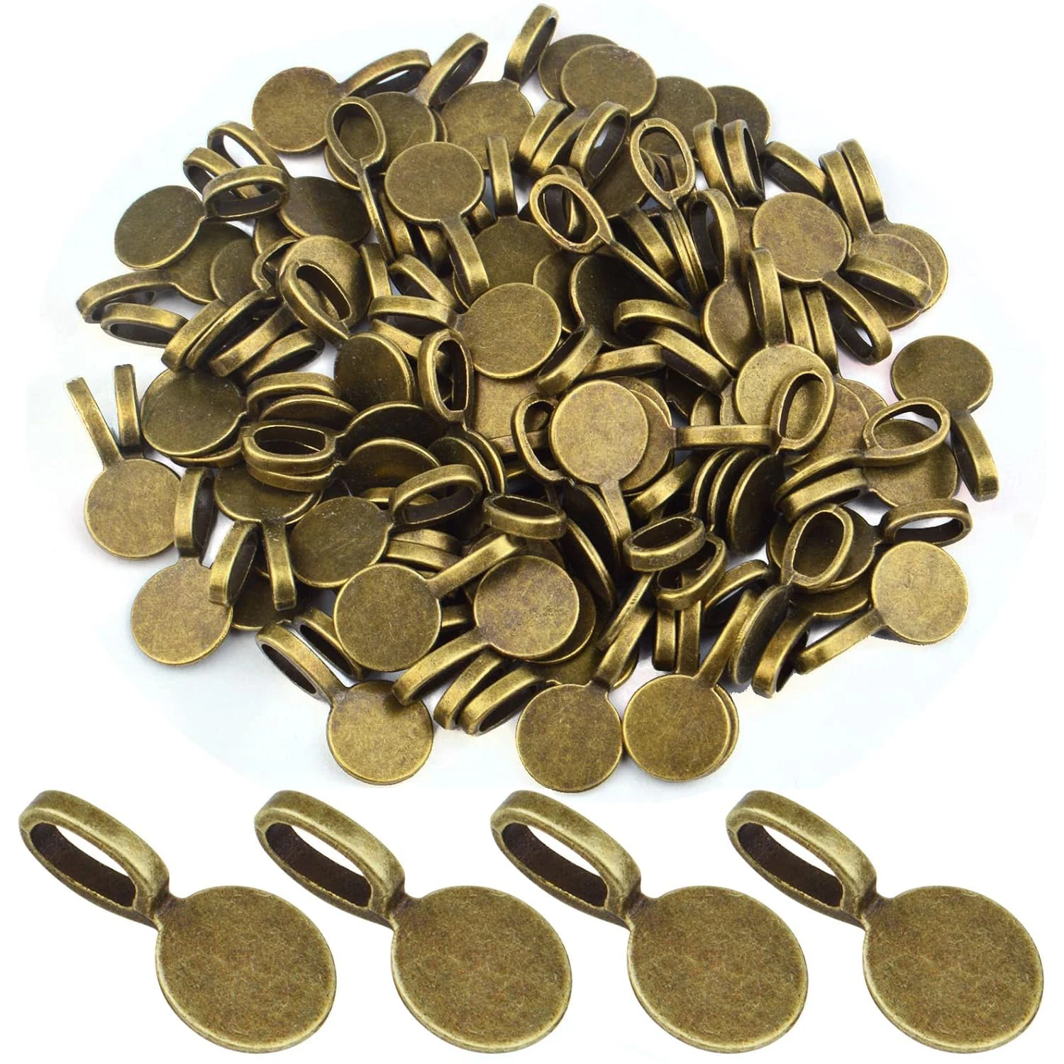 

100Pcs Tibetan Style Glue-on Flat Pad Bails Pendants Charms Earring Bails Accessories for DIY Necklace Crafts Jewelry Making,