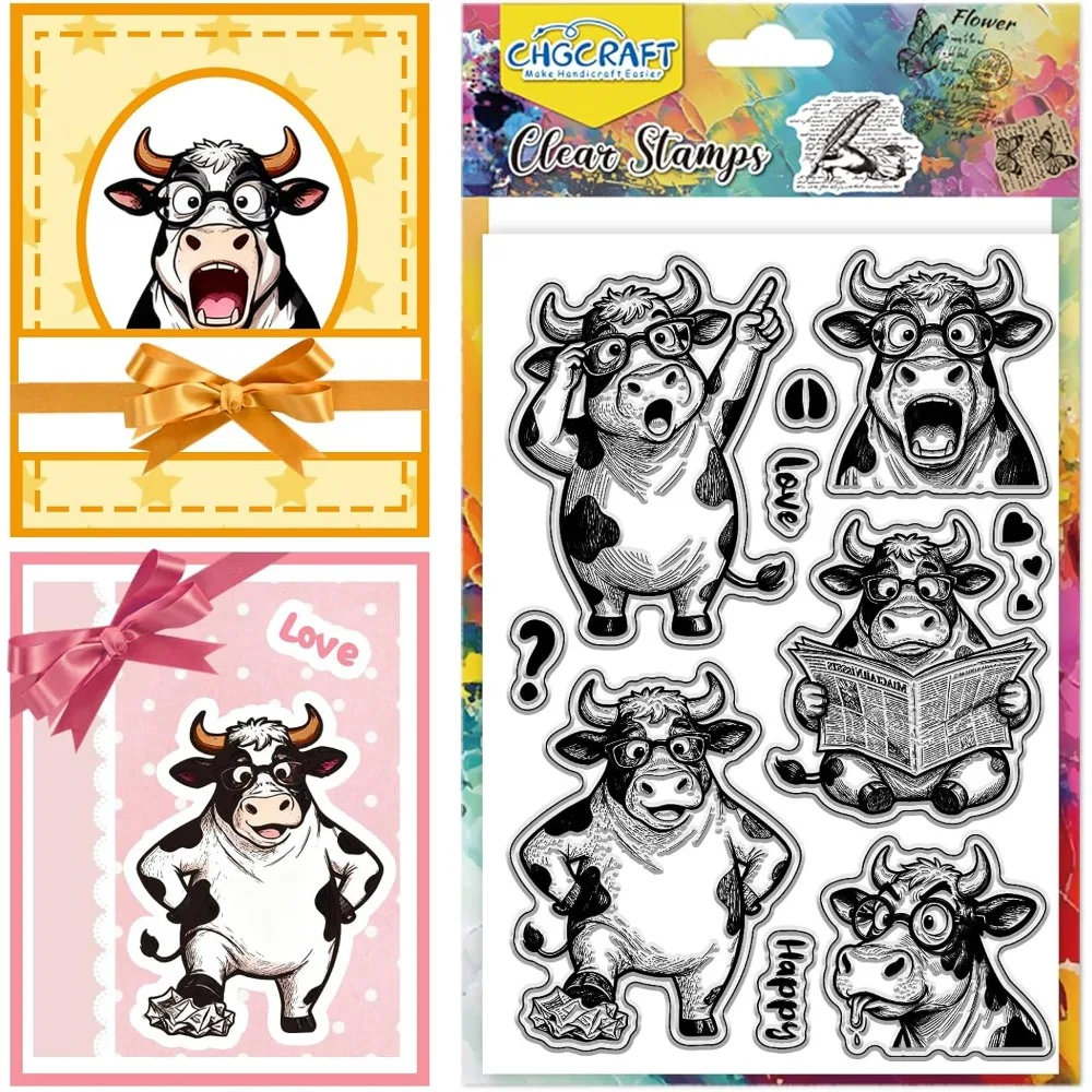Transparente Stempel mit Cartoon-Motiv, niedliches lustiges Kuhmuster, Bauernhoftier-Stempelsiegel für DIY-Scrapbooking und Kartenherstellung, Papierhandwerk