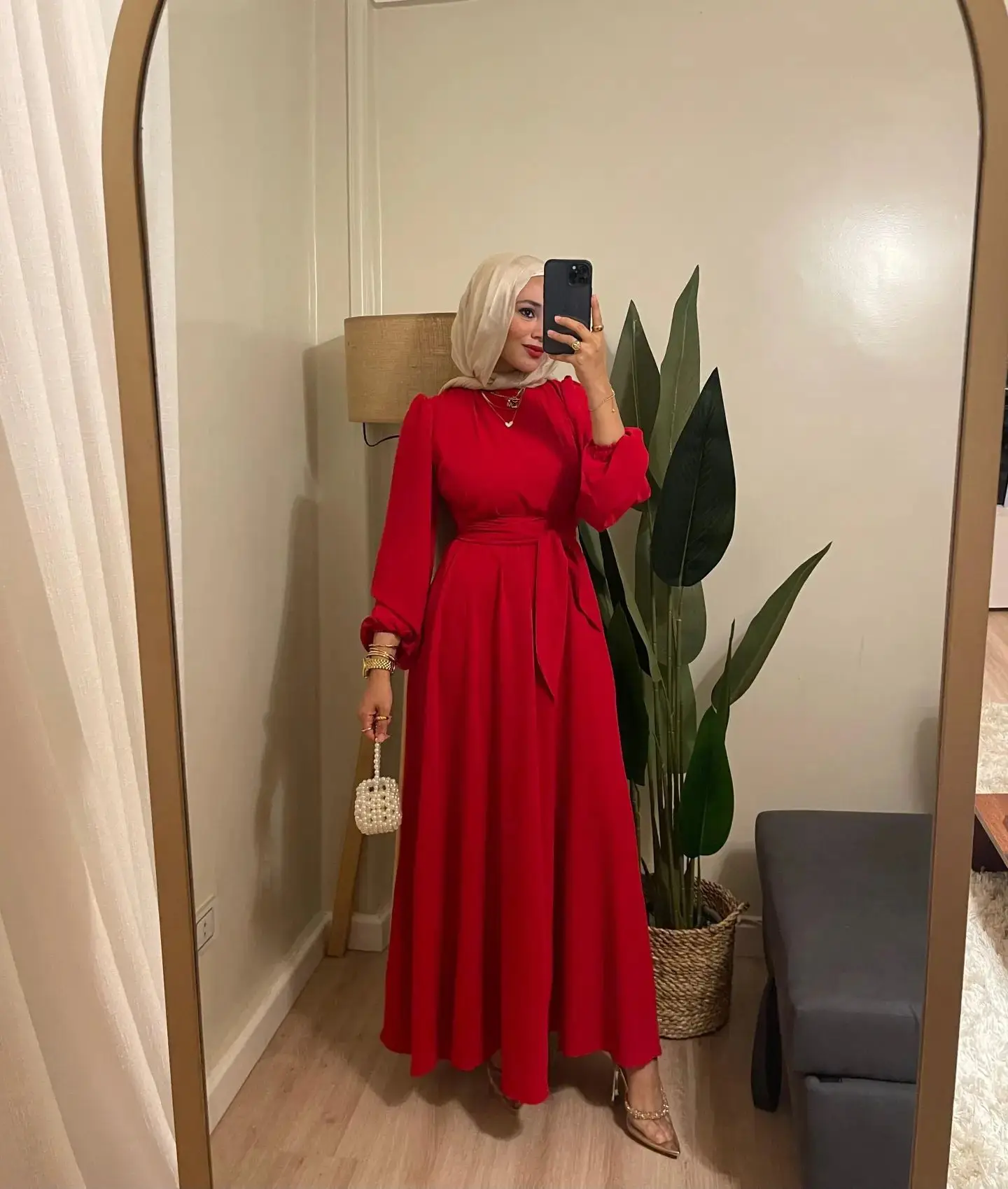 Jirocum Arabie Saoudite Élégant Rouge Musulman Robes De Bal Femmes O Cou Robe De Soirée Longueur De Cheville Une Ligne Robes D'occasion Formelles