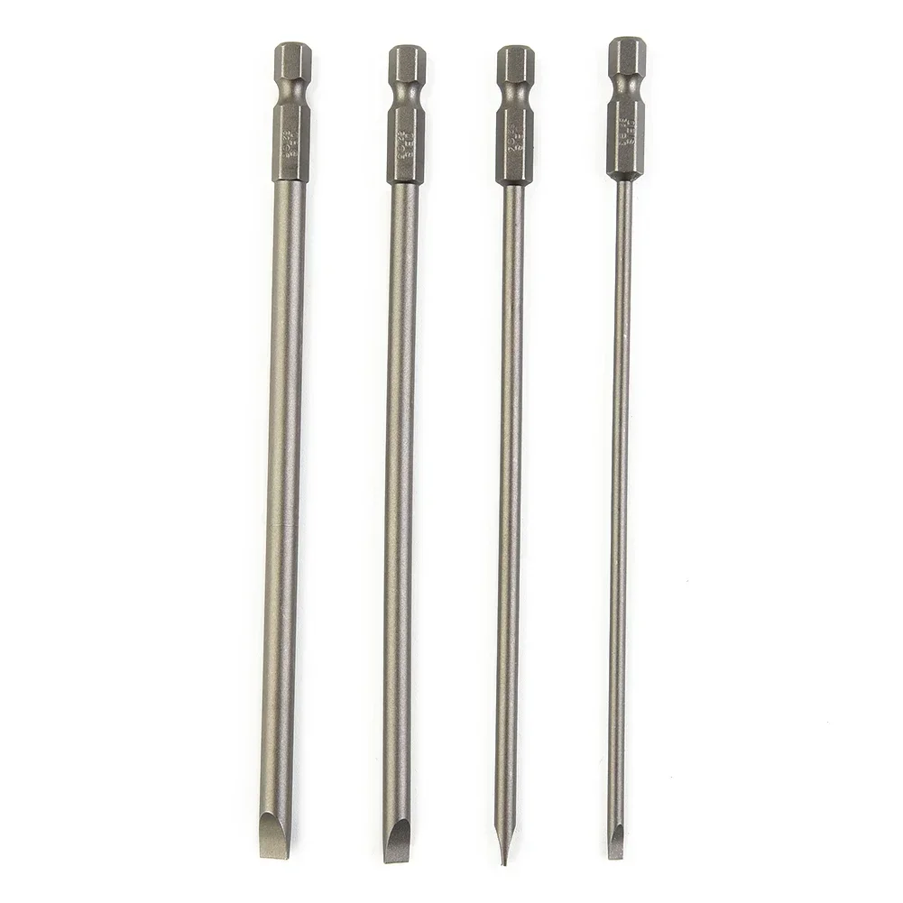 4PCS 150mm Slotted Screwdriver Bits 1/4 Inch Hex Shank Magnetic Flat Head Slotted Tip Screwdrivers Bits SL3.0 SL4.0 SL5.0 SL6.0