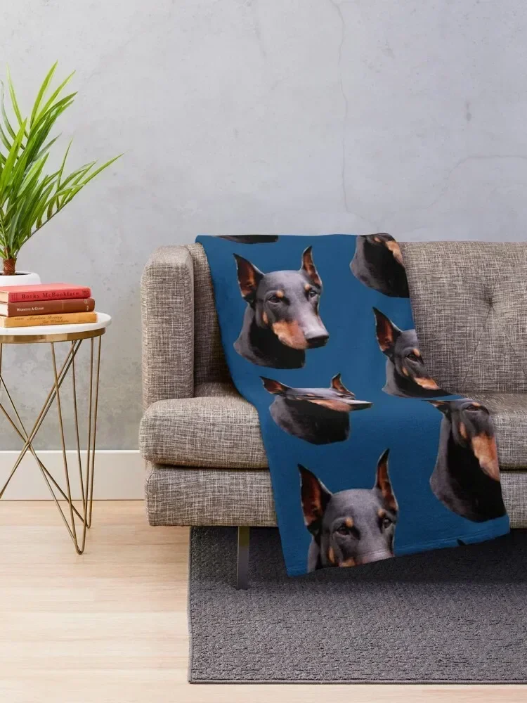 Pretty Black Doberman Pinscher Face Throw Blanket