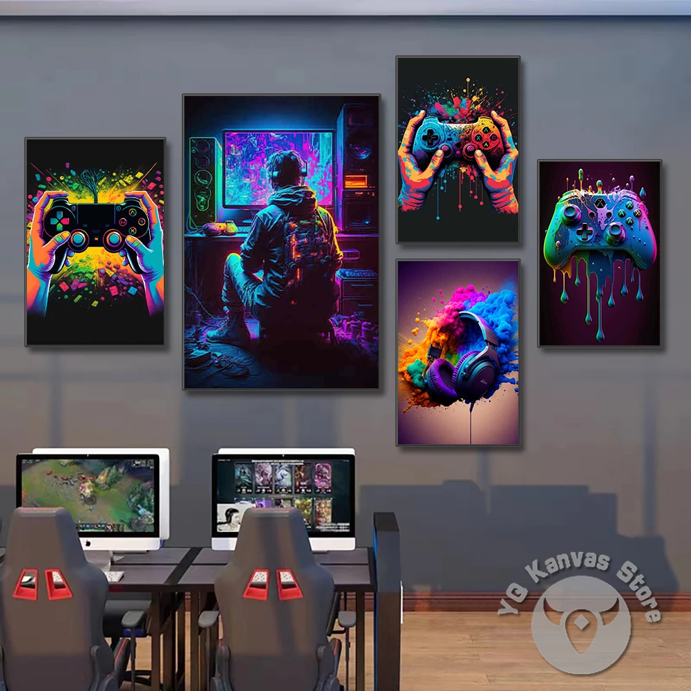 الملونة لعبة تحكم جدار الفن ملصق يطبع ، الشمال الجمالية الصورة ، قماش اللوحة ، الألعاب ، الصبي غرفة ، ديكور المنزل