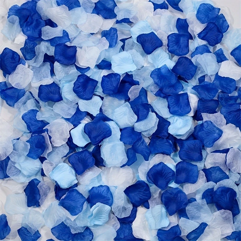 900pcs Mixed Blue and White Polyester Rose Petals | Reusable for Wedding Walkway, Table Decor, Scattered Petal Decorations
