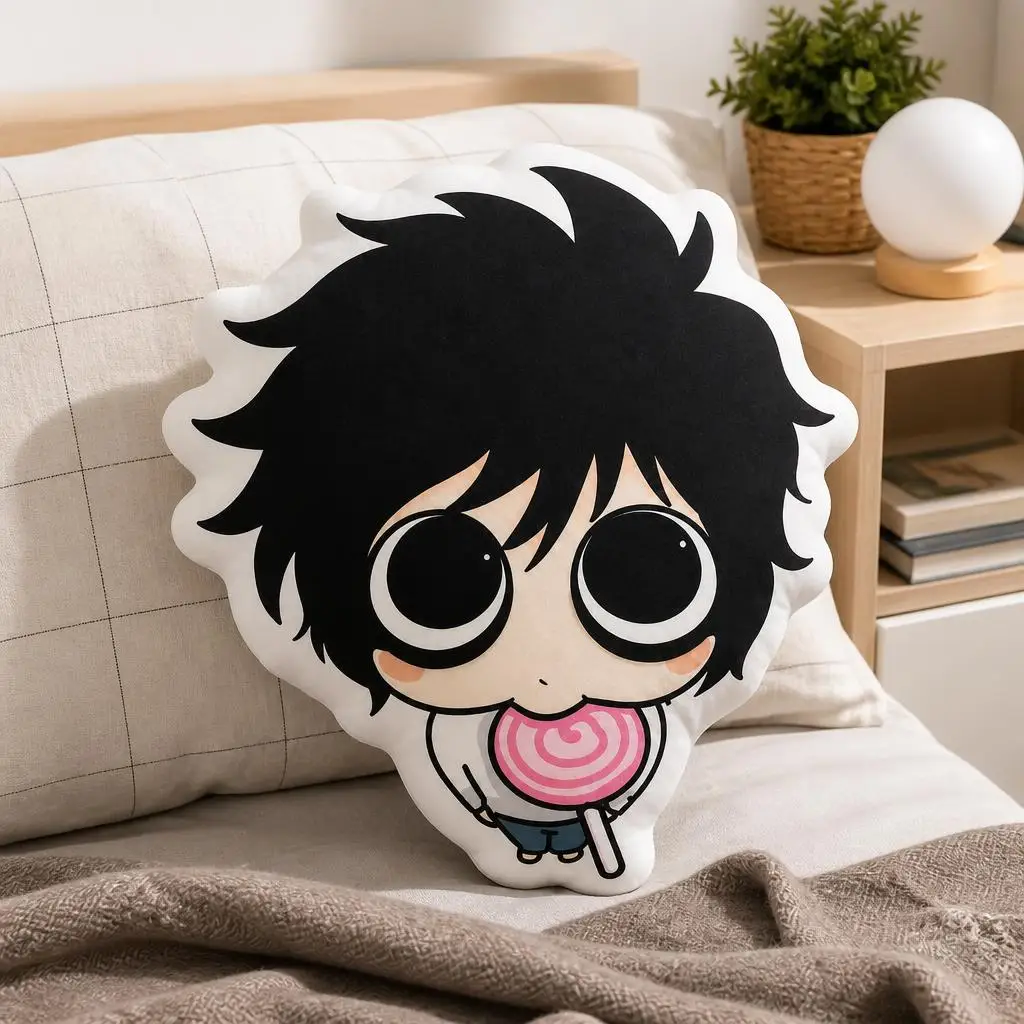 L Lawliet Cute Lollipop Deaths Notes Plush Pillow Cushion Irregular Stuffed Throw Pillow Home Decor Gift Sofa Bed Couch