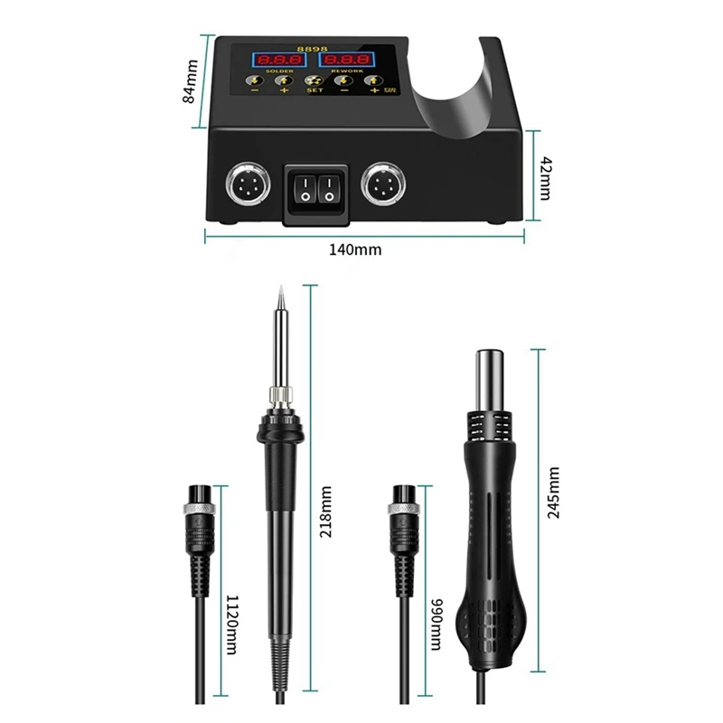 8898 Soldering Station 2 In 1 Hot Air Soldering Iron LCD Digital Display Welding Station For BGA PCB IC Repair US Plug