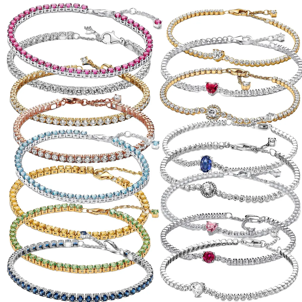 اللون مكعب الزركون أكسيد S925 فضة سوار للنساء موضة بسيطة القلب القرص مجوهرات الخطوبة حجم قابل للتعديل #1