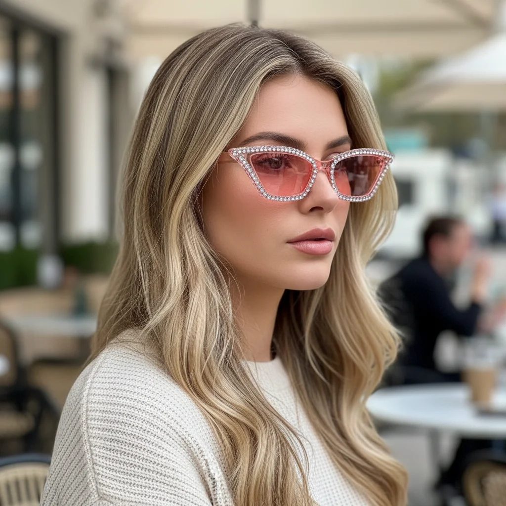 Retro Small Cat Eye Sunglasses Triangle Frame Diamond Crystal Sparkling Shades Disco Party Eyewear for Women