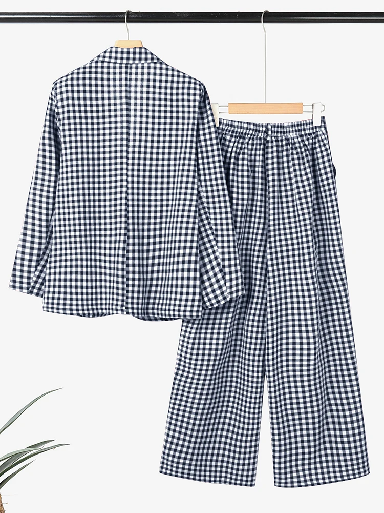 ZANZEA Autunno Plaid 2 pezzi Set Pantaloni da ufficio Set Risvolto Manica lunga Blazer Cappotti Pantaloni Vestito da donna Set coordinati 2025