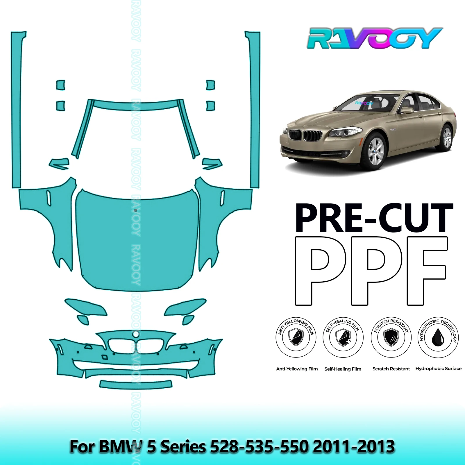 

8.5Mil Precut Paint Protection Film PPF Clear Bra Front Kit+Rockers For BMW 5 Series 528-535-550 2011-2013