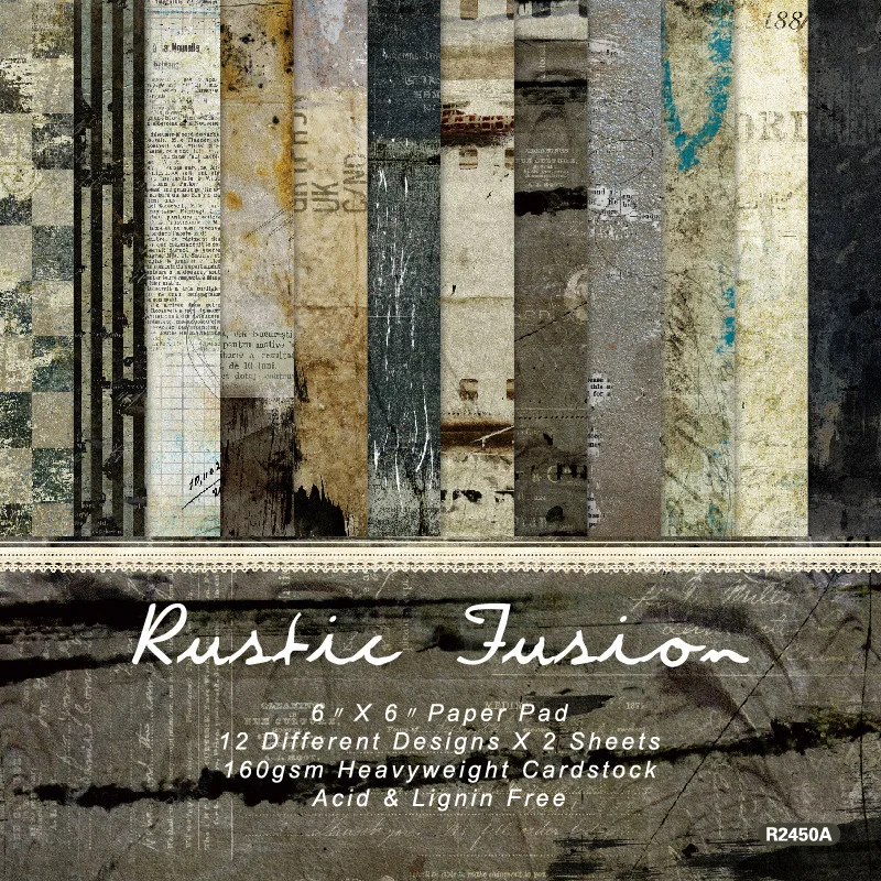 Rustic Fusion Grunge Vintage Old Paper Strip Print 6x6 Scrapbook Paper Pad Cardstock DIY Journal Craft Album Handmade Decor