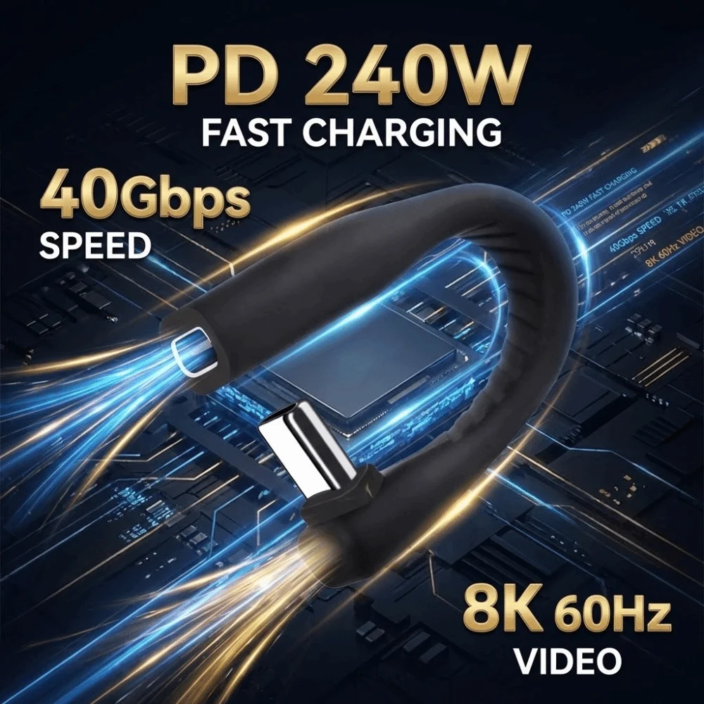 Fast Charging USB Cable Type C PD 240W Full-Function Cable 40Gbps Rate 8K Projection Male-to-Female Connector Power Bank