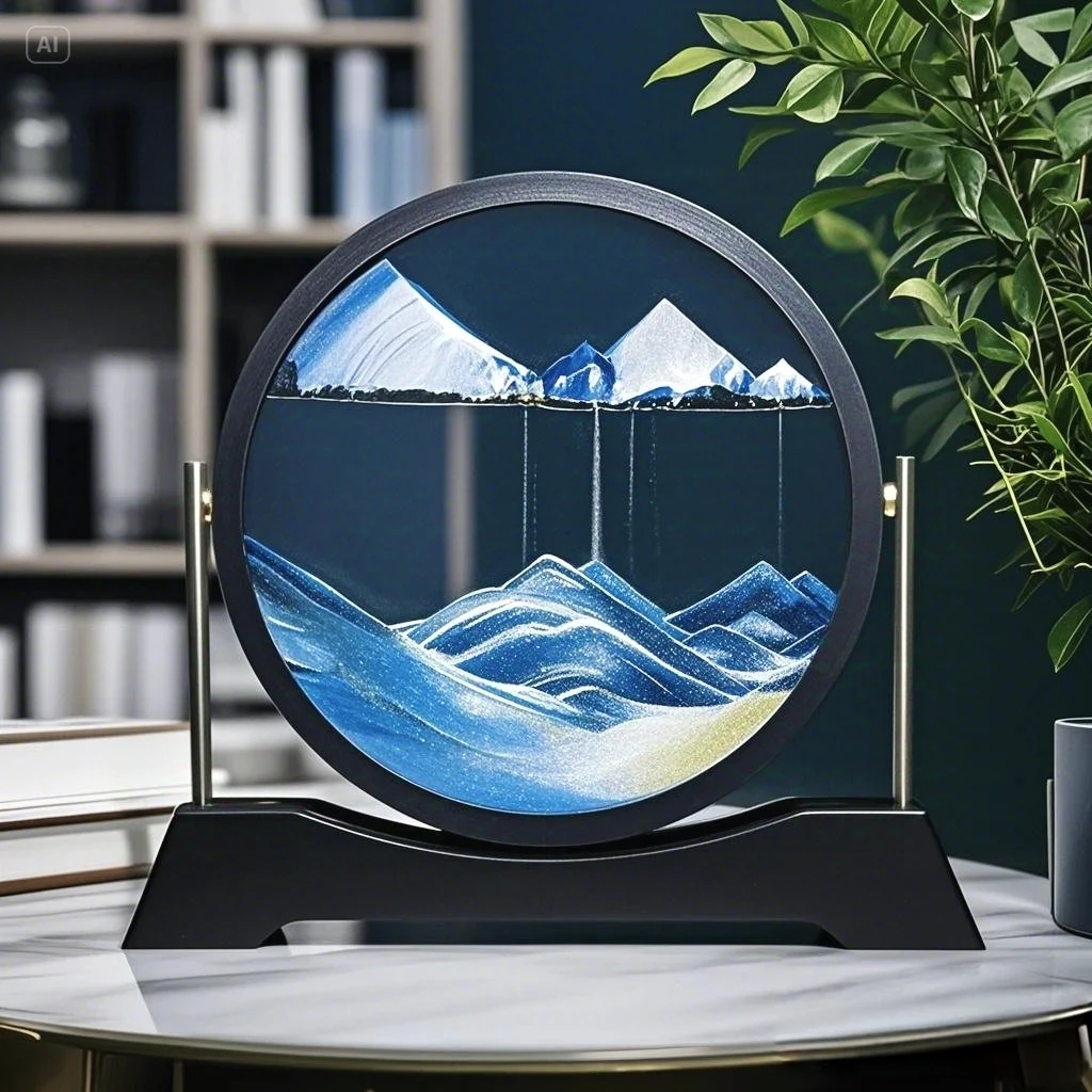 

Rotatable Sandscape Moving Sand Art Picture Flowing Sand Painting Round Glass Quicksand 3D Hourglass Office Home Decor Gifts