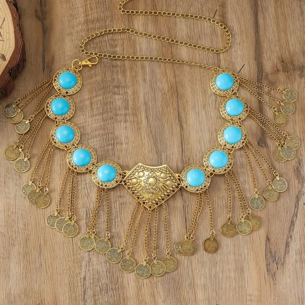 

Vintage Turquoise Waist Chain Ethnic Style Minority Design Bohemian Waist Belt Jewelry Accessories Metal Beach Body Chain Women