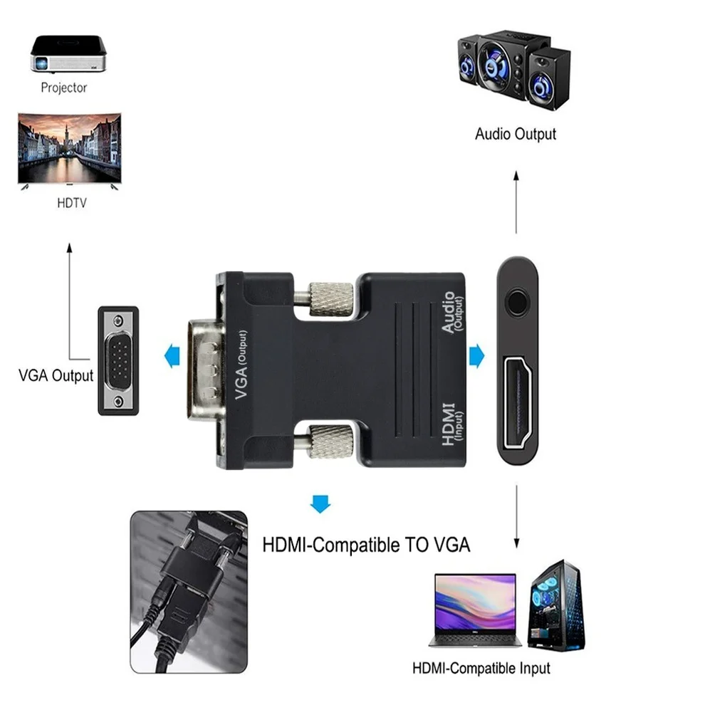 LccKaa HDMI-compatible to VGA Adapter 1080P HDMI to VGA Converter With Audio output for Xbox PS3 PC Laptop TV Box Projector HDTV