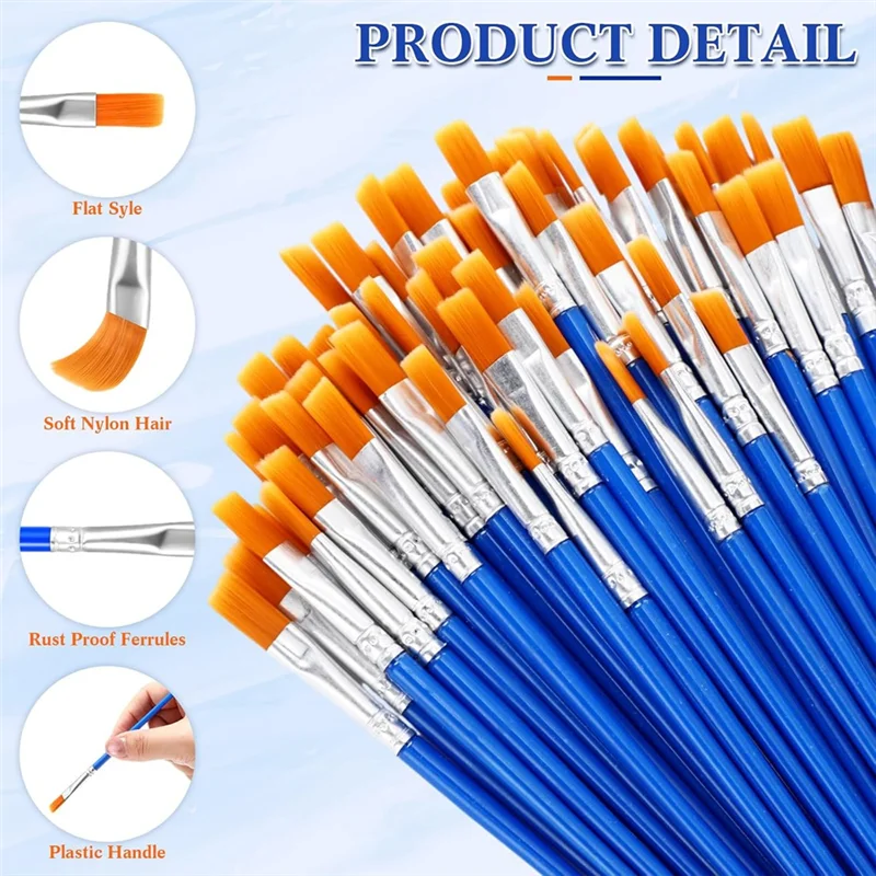 

J1UL1N 500Pcs Flat Paint Brushes Bulk For Classroom Crafts Acrylic Oil Painting Watercolor Painting Canvas Face Painting