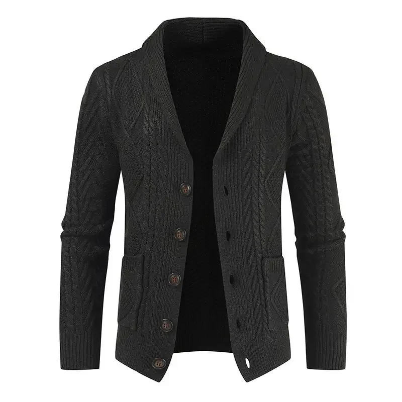 Europe and America Men's Autumn and Winter New Solid Color Cardigan Coat, Young Man Slim-fit Single-breasted Lapel Knit Cardigan