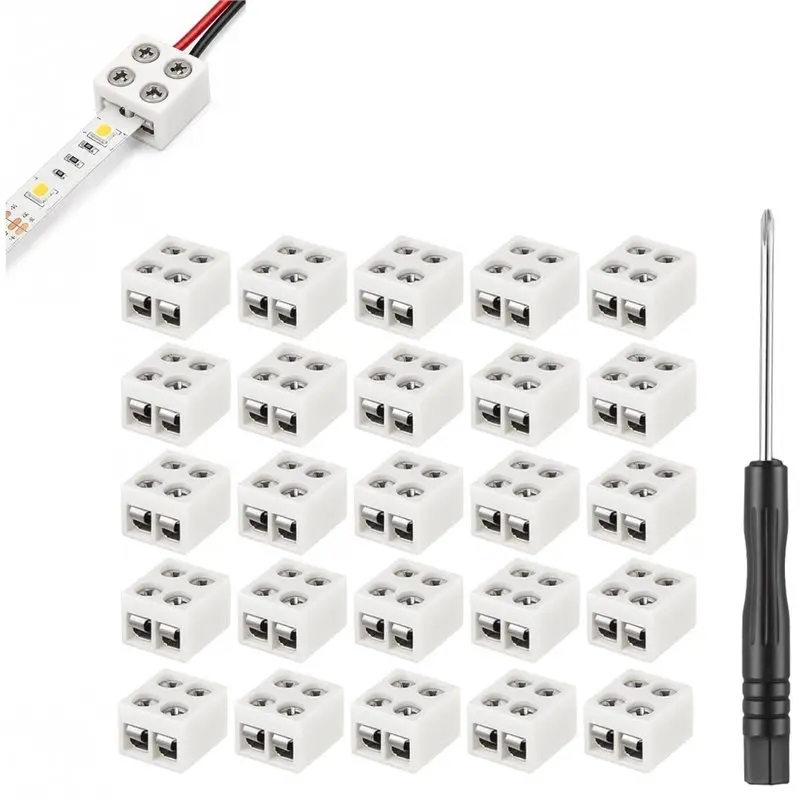 ABMR-25 Pack Led Tape Light Connectors Tighten Screws Terminal 2 Pin 8Mm Connector With Screwdriver Wire To Strip Connector