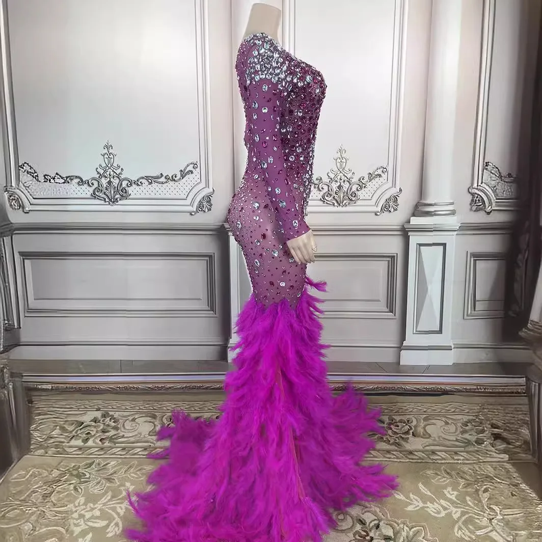 

Diamond Feather Dress Elegant Feather Trailing Mermaid Dress Ball Evening Dress Dazzling Diamonds