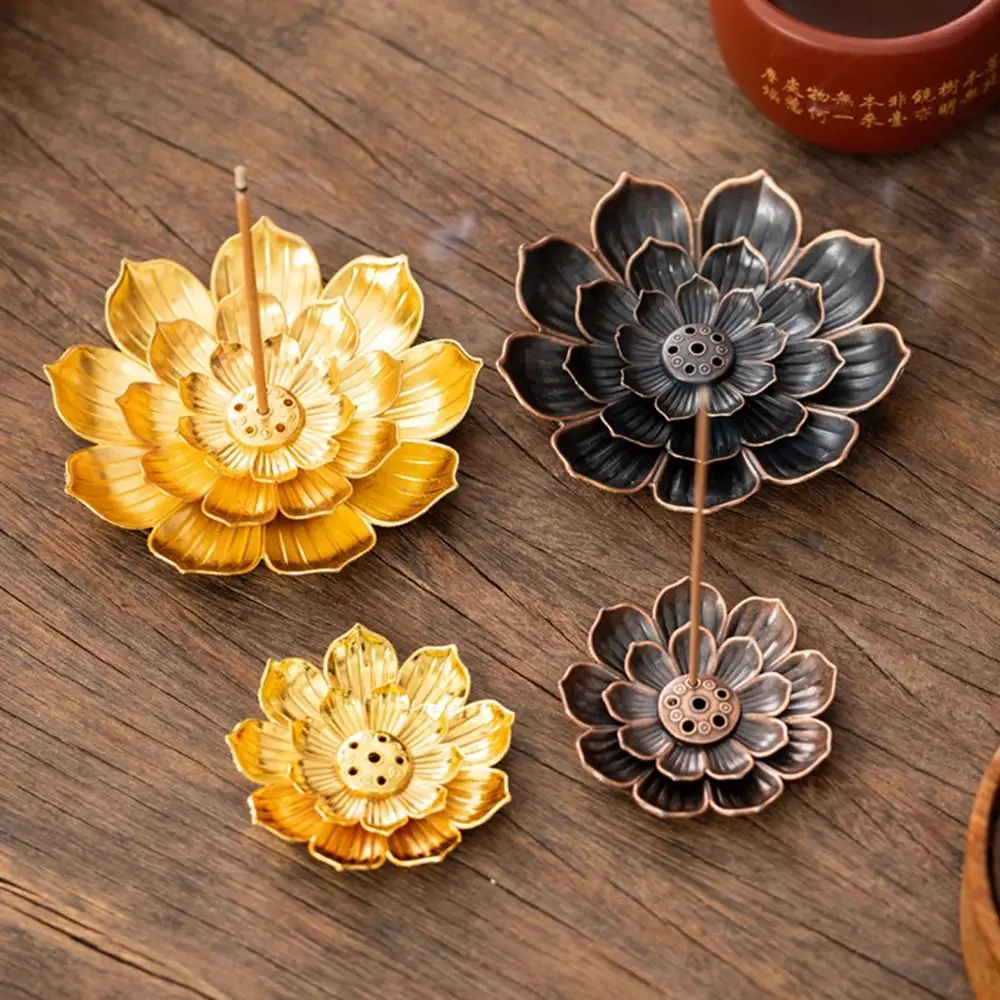 Lotus Design Incense Burner 6 Holes Detachable Ash Catcher Incense Stick Holder 2/3 Layer Vintage Lotus Aromatherapy Stand