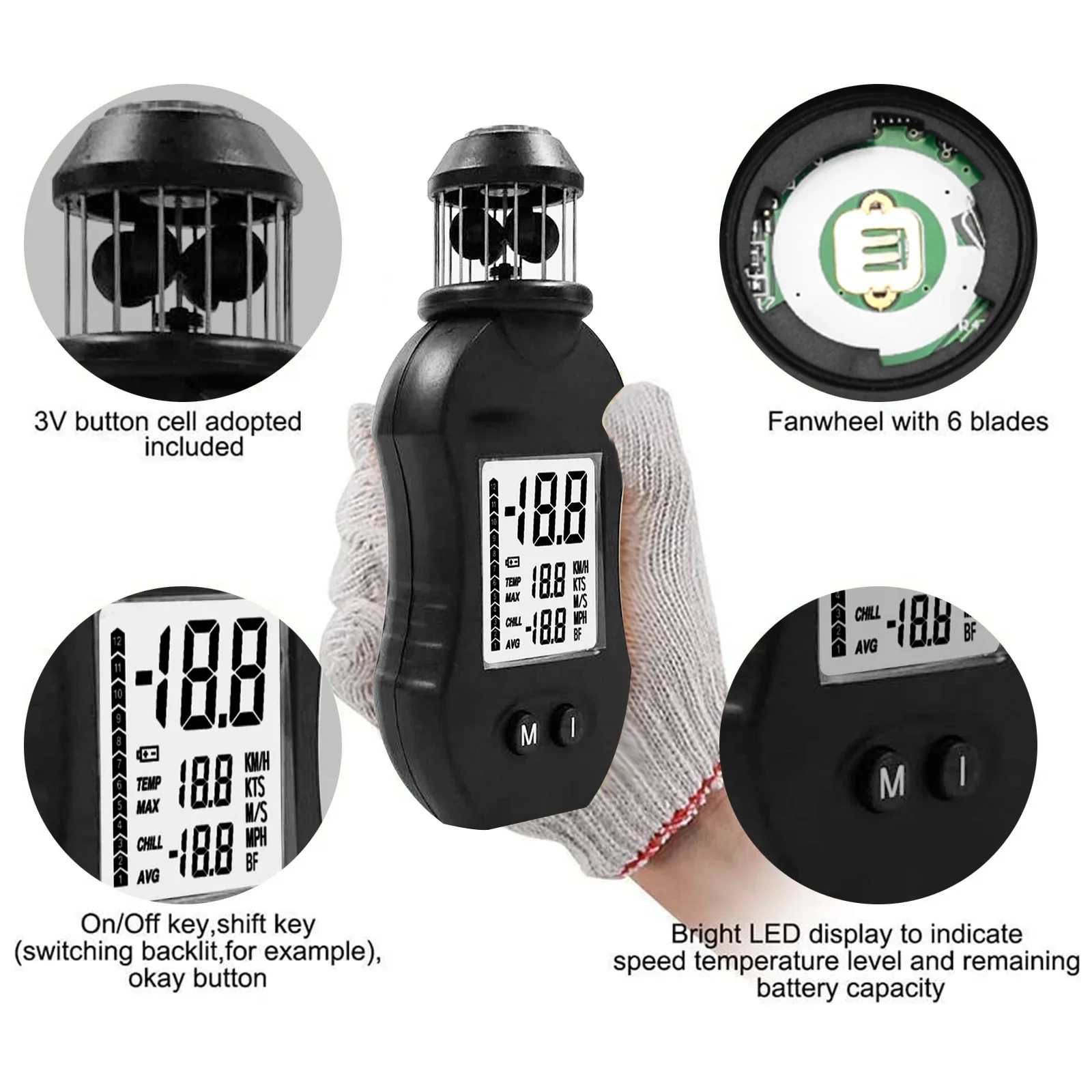 Imagem -03 - Anemômetro Digital Portátil Medidor de Velocidade do Vento Medindo a Velocidade do ar para Ventilações Hvac Barco Vela Tiro Hp876 Bolso