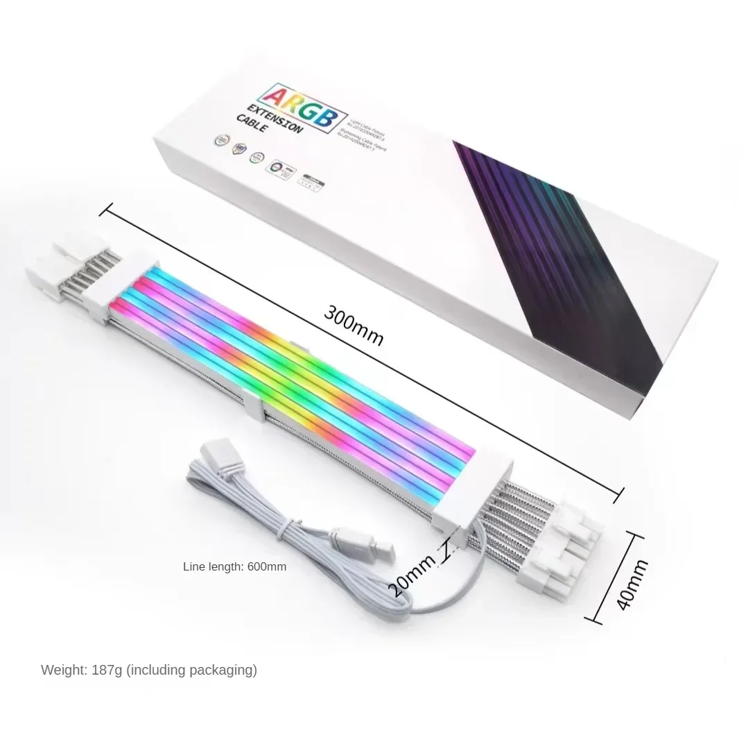 PC Case PSU Extension RGB Cable, ATX 24Pin + PCI-E GPU 8PinX2, Neon Color Line ARGB Streamer Transfer Adapter, M/B 5V 3Pin SYNC