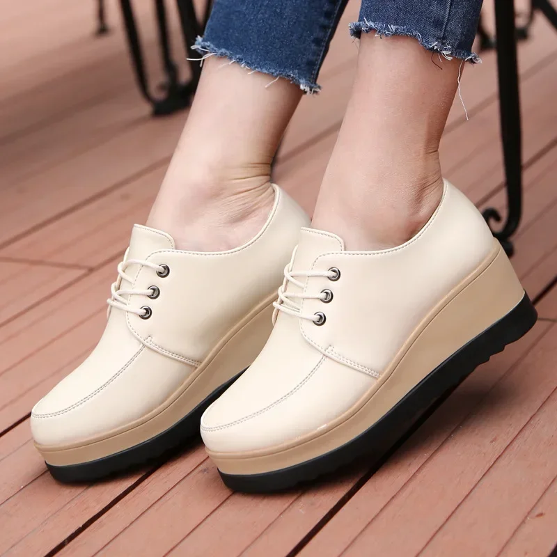 Comemore Women Oxford Shoes Flat Platform Casual Ladies Shoe Leather Pumps Round Toe Zapatos Mujer 2024 High Heel Footwear Brown