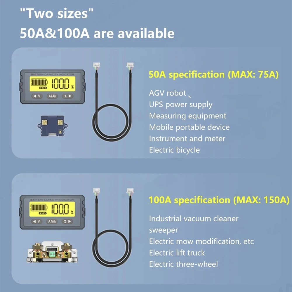 TY23 DC8-120V Battery Tester 50A 100A Coulometer Battery Capacity Tester Indicator Voltmeter Voltage Current Capacity Detector