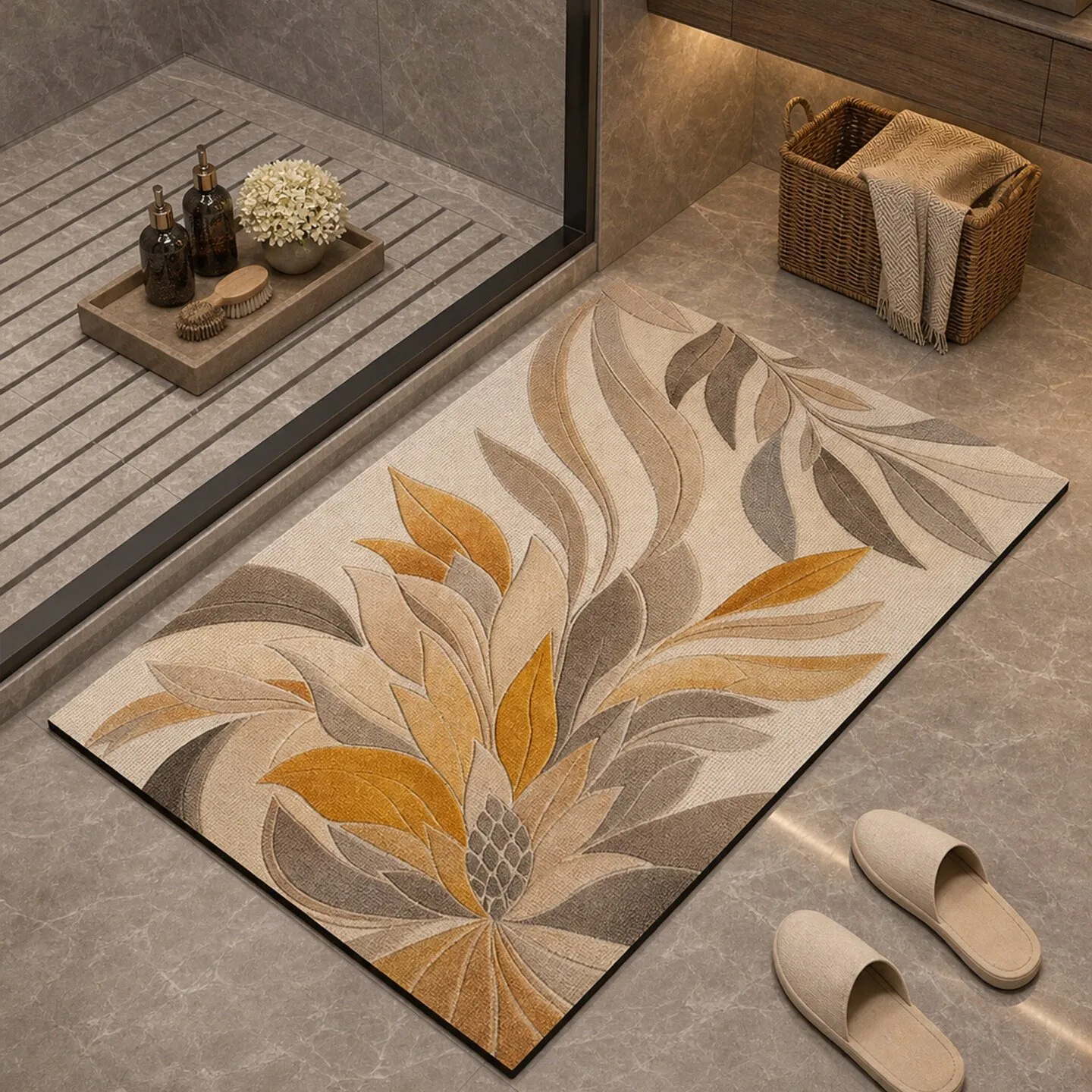 Retro Floral Bathroom Floor Mats Diatom Mud Absorbent Quick-drying Carpet Anti-slip Door Rug Home Decoration Alfombra De Baño 카펫