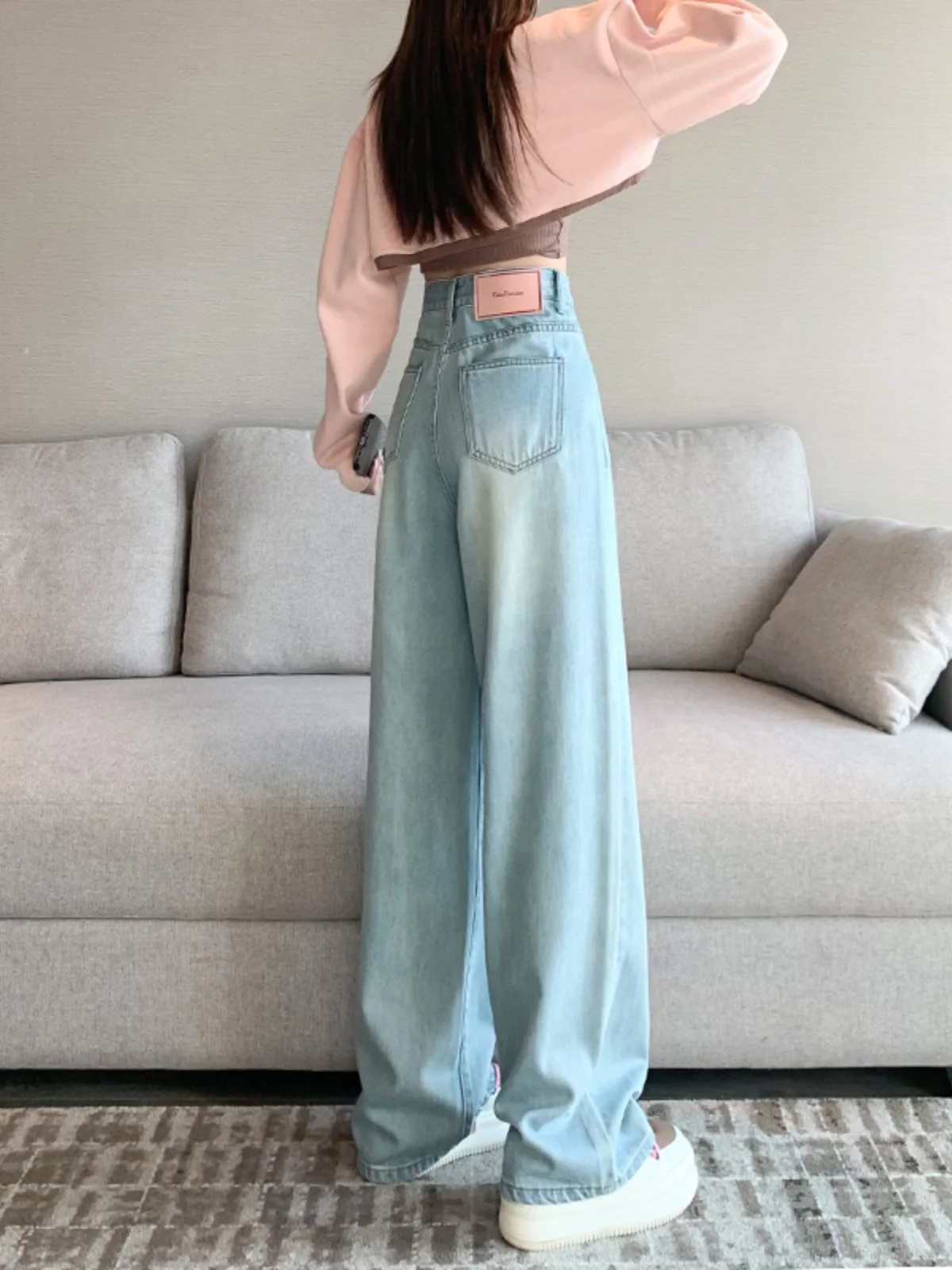 

Light Blue High Waist Wide Leg Jeans Women's Spring Autumn New Style Slimming Loose Long Straight Cut Denim Pants