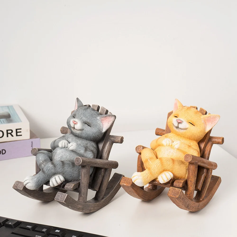 

Rocking chair cat lounge chair dog healing ornament home Statue Sculptures Figurine Nordic Room Home Decor Decoration Desk