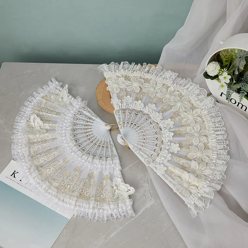 Lolita Lace Women's Folding Dance Performance Photography Props Fan New Chinese Style Wedding Favors And Gifts El Fanı Bambú