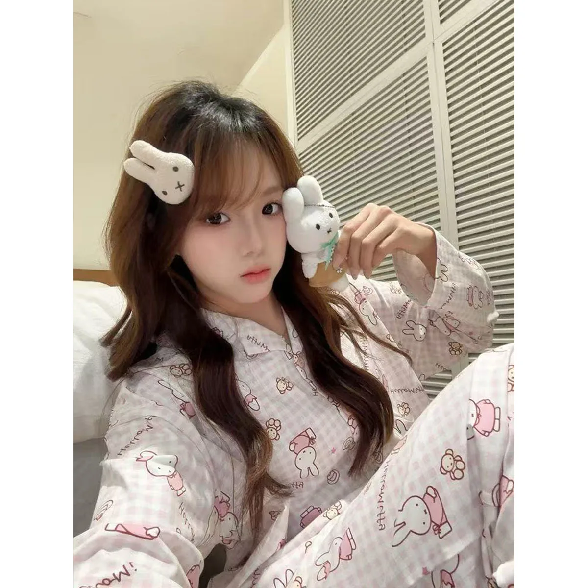 

Kawaii Miffy Cartoon Spring and Autumn Home Pajamas Cute Rabbit Anime Pajamas of Long Sleeves and Long Pants Sweet Girl Pajamas