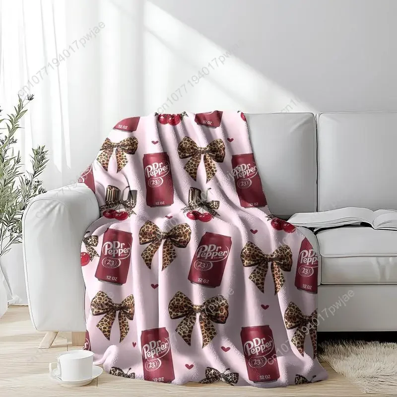 Dr Pepper Flannel Leopard print bow Throw Blanket - Versatile For Sofa Blanket Custom blankets